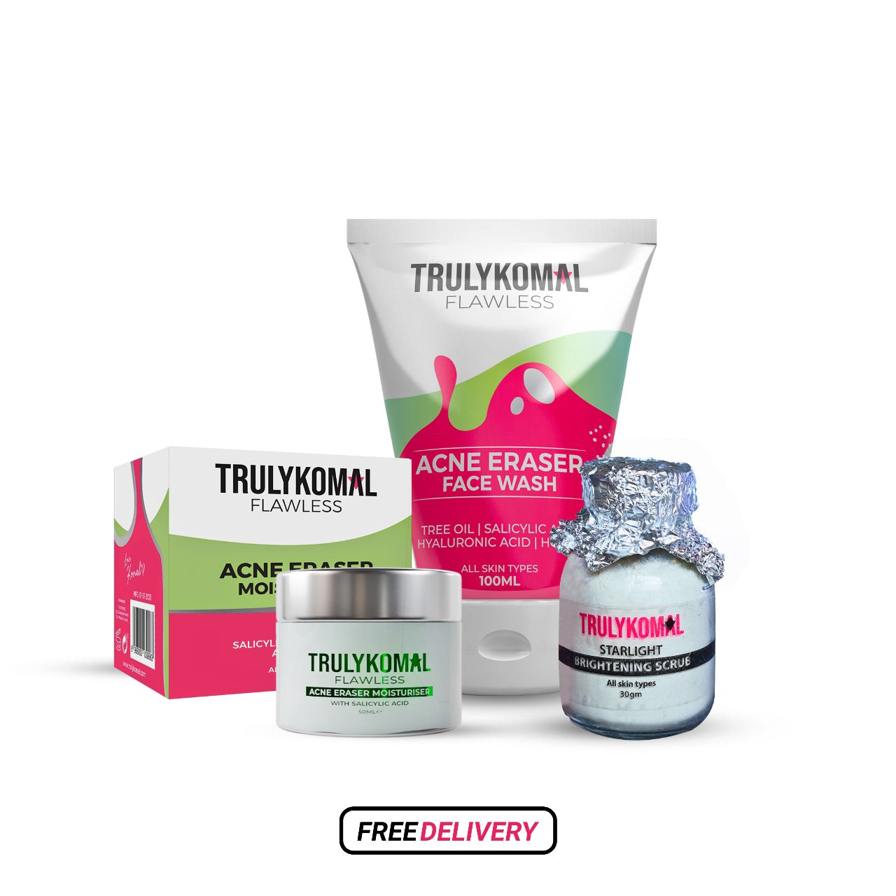 Anti -Acne Bundle - Acne Facewash, Cream & Scrub - Truly Komal